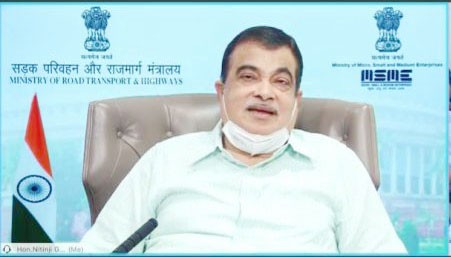 Union Minister Nitin Gadkari addressing the virtual ceremony for laying of foundation stone of highway projects costing Rs 3,000 Cr in Manipur on August 17.